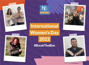 A graphic that shows various people crossing their arms to 'Break the bias' on International Women's Day.